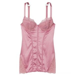 Victoria’s Secret Silky Satin Lace Up Corset Slip-NWT-Large-Dusk Mauve
